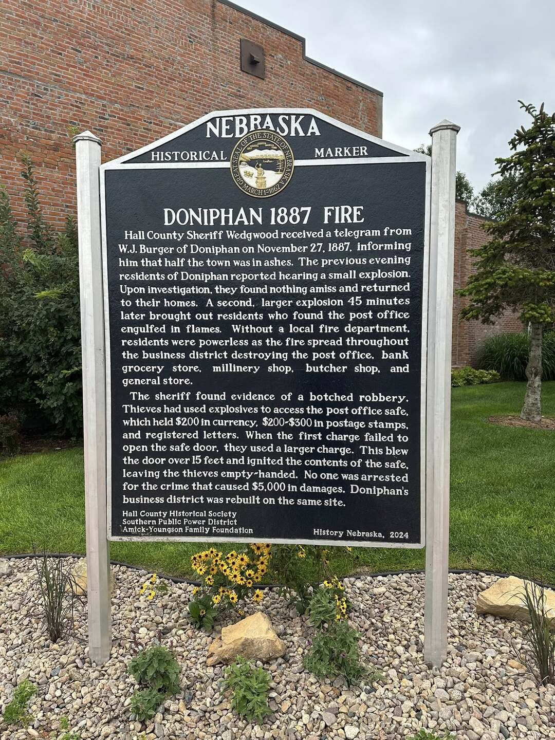 Doniphan 1887 Fire Historical Marker (Courtesy of the Hall Co. Historical Society)